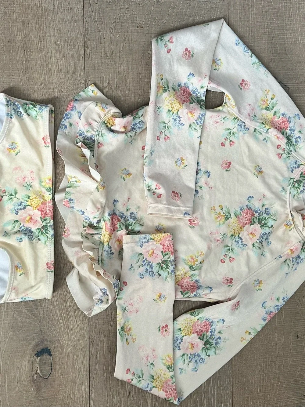 Janie and Jack Cream Floral Long-Sleeve Rash Guard Swim Set